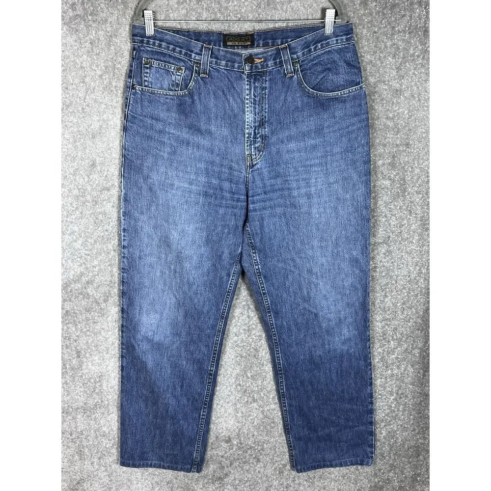 Axist Jeans Mens Size 34x30* Blue Denim Distressed Cotton Straight‎ Leg Pockets